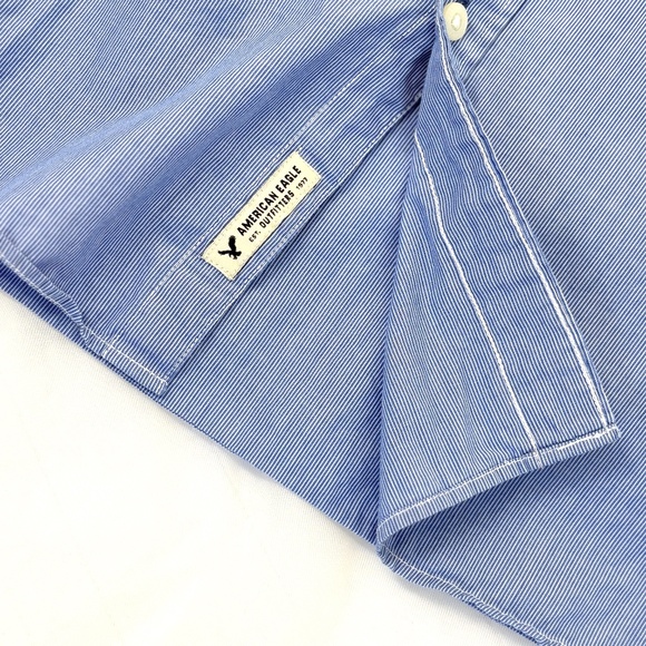 AE Classic Fit 100% Cotton Seriously Soft Button Down Shirt Blue Pinstripe XXL - Picture 4 of 6